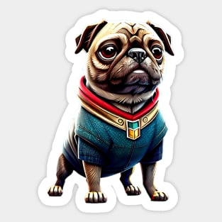 Pug in Mystic Wizard Costume - Cute Pug Dressed as a Sorcerer Sticker